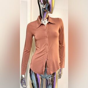 Wilfred (by Aritzia) Terracotta Button-Down Knit Shirt